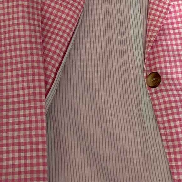 NWOT Talbots Classic Summer Blazer Pink/White Gingham Linen Blend Size 14p - Picture 10 of 11